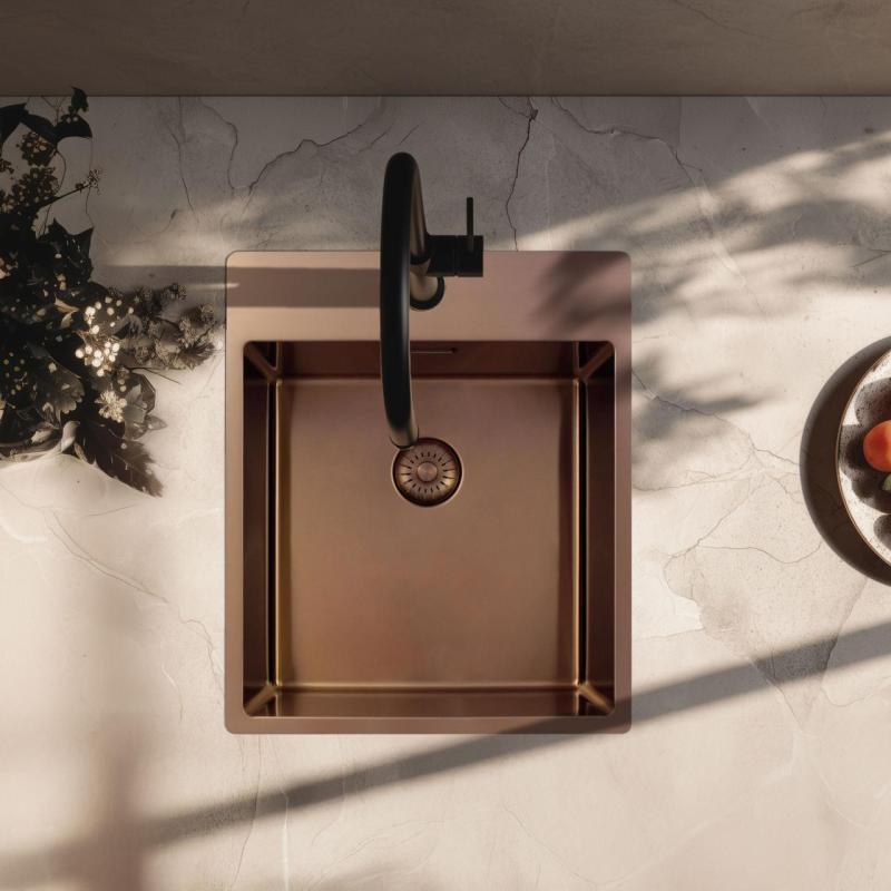 Pure.Sink Exclusivo Évier en cuivre 44x52 cm Tapwing avec trou pour robinet, rayon de 10mm PEX4040T-62
