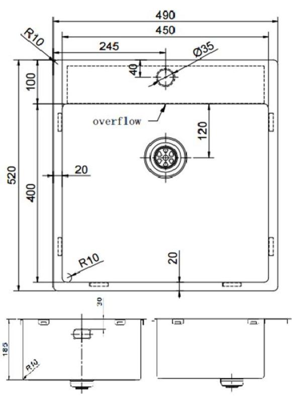 Pure.Sink Exclusivo Évier en inox 49x52 cm Tapwing avec trou de robinet rayon de 10mm PEX4540T-02