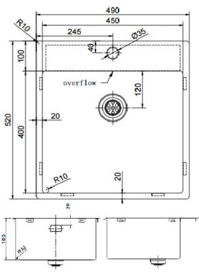 Pure.Sink Exclusivo évier doré 49x52 cm Tapwing avec banque de trous de robinet rayon 10mm PEX4540T-60