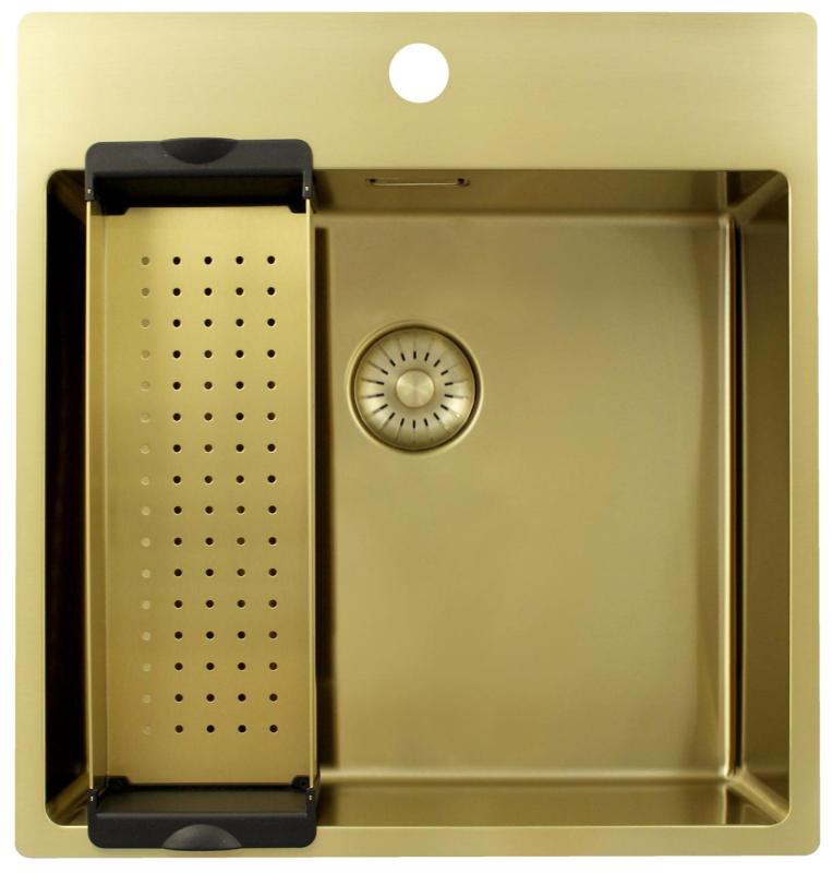 Pure.Sink Exclusivo évier doré 49x52 cm Tapwing avec banque de trous de robinet rayon 10mm PEX4540T-60