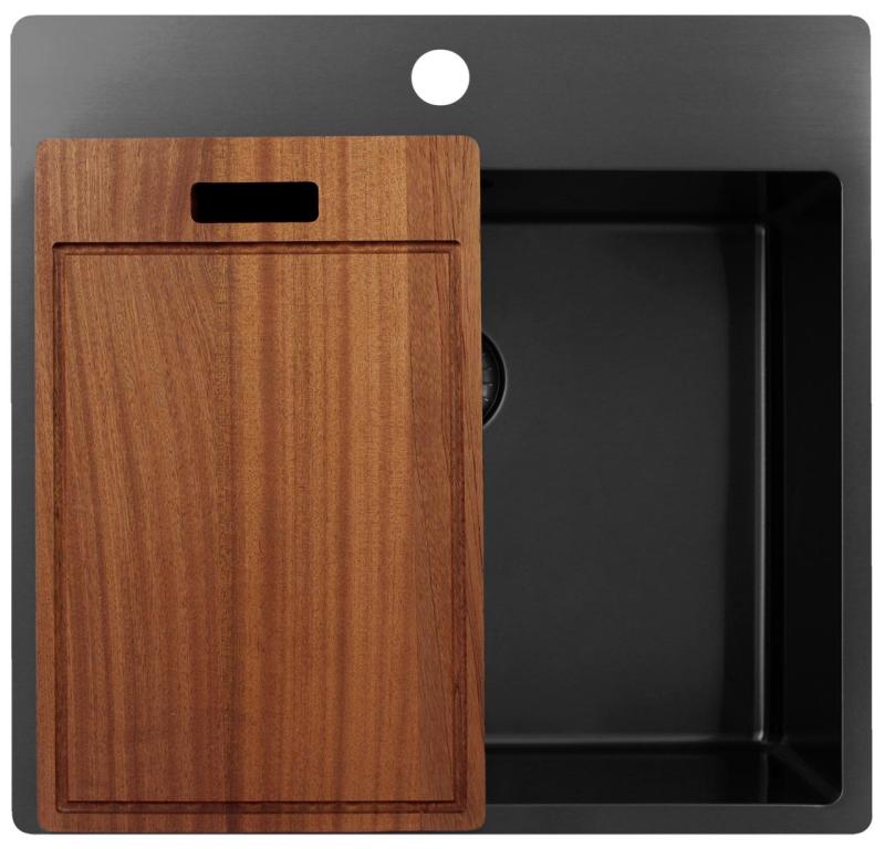 Pure.Sink Exclusivo Gun Metal évier 54x52 cm Tapwing avec trou de robinet 10mm radius PEX5040T-61