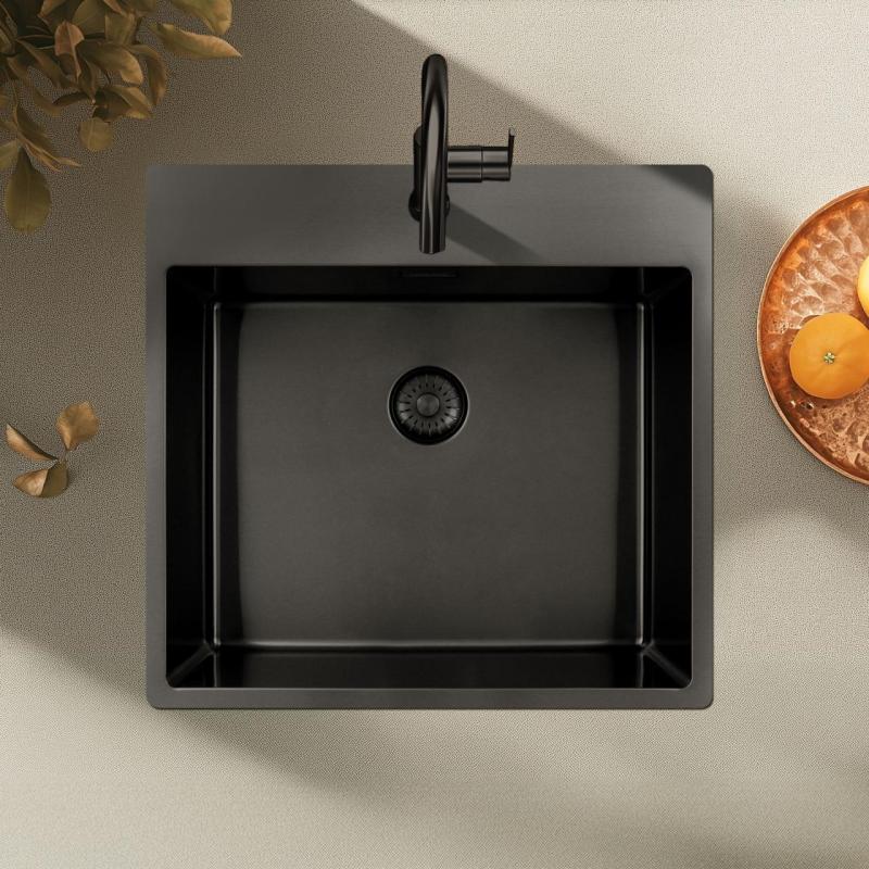 Pure.Sink Exclusivo Gun Metal évier 54x52 cm Tapwing avec trou de robinet 10mm radius PEX5040T-61