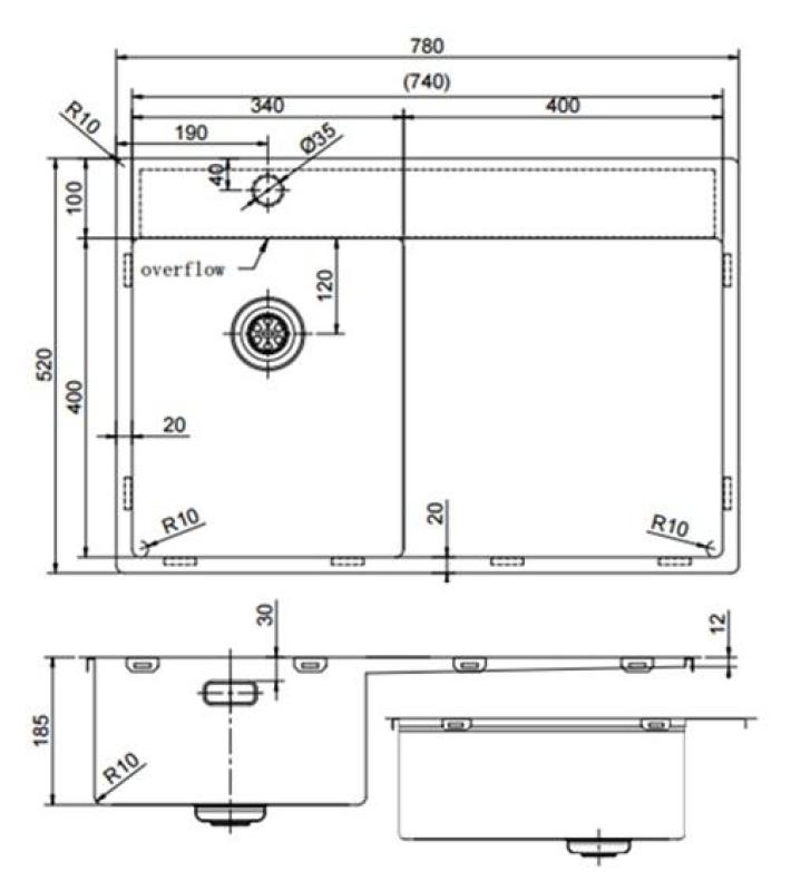 Pure.Sink Exclusivo RVS petit évier avec égouttoir 78x52 cm Tapwing à gauche PEX3478LT-02
