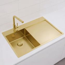 Pure.Sink Exclusivo Petit évier doré avec égouttoir 78 x 52 cm Robinet à levier gauche PEX3478LT-60