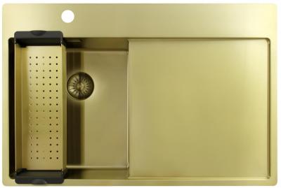 Pure.Sink Exclusivo Petit évier doré avec zone d'égouttement 78x52 cm Tapwing à gauche PEX3478LT-60