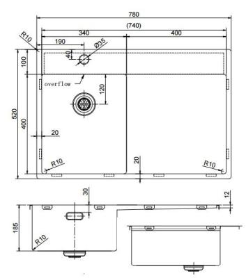 Pure.Sink Exclusivo Petit évier doré avec zone d'égouttement 78x52 cm Tapwing à gauche PEX3478LT-60