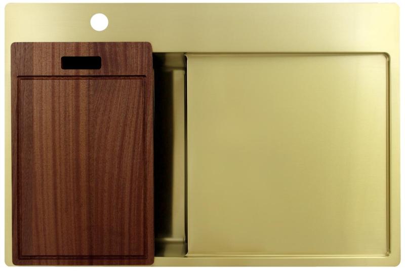 Pure.Sink Exclusivo Petit évier doré avec égouttoir 78 x 52 cm Robinet à levier gauche PEX3478LT-60