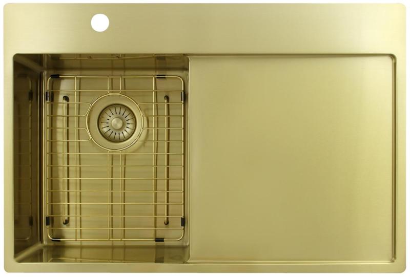 Pure.Sink Exclusivo Petit évier doré avec égouttoir 78 x 52 cm Robinet à levier gauche PEX3478LT-60