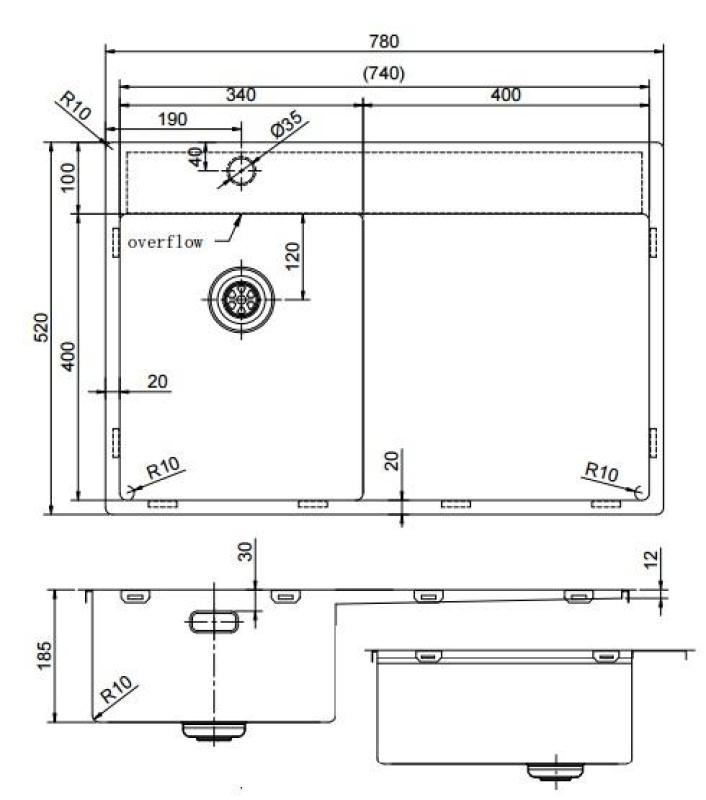 Pure.Sink Exclusivo Petit évier doré avec égouttoir 78 x 52 cm Robinet à levier gauche PEX3478LT-60