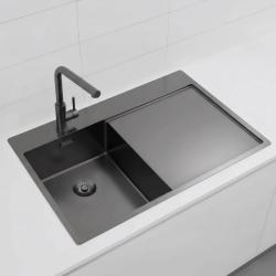 Pure.Sink Exclusivo Gun Metal petit évier avec égouttoir 78x52 cm Tapwing à gauche PEX3478LT-61