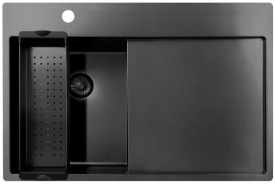 Pure.Sink Exclusivo Gun Metal petit évier avec égouttoir 78x52 cm Tapwing à gauche PEX3478LT-61