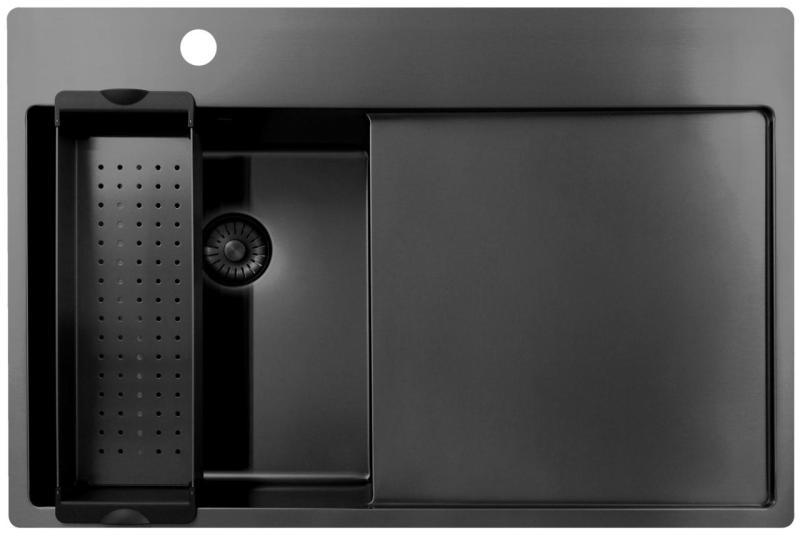 Pure.Sink Exclusivo Gun Metal petit évier avec égouttoir 78x52 cm Tapwing à gauche PEX3478LT-61