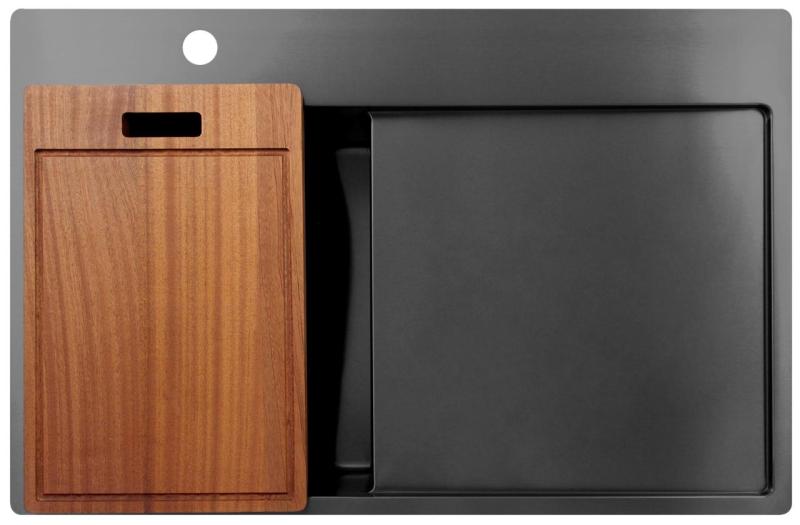 Pure.Sink Exclusivo Gun Metal petit évier avec égouttoir 78x52 cm Tapwing à gauche PEX3478LT-61