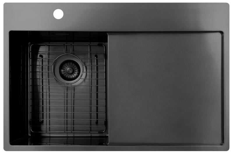 Pure.Sink Exclusivo Gun Metal petit évier avec égouttoir 78x52 cm Tapwing à gauche PEX3478LT-61