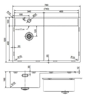 Pure.Sink Exclusivo Cuve en cuivre petite avec égouttoir 78x52 cm Tapwing à gauche PEX3478LT-62