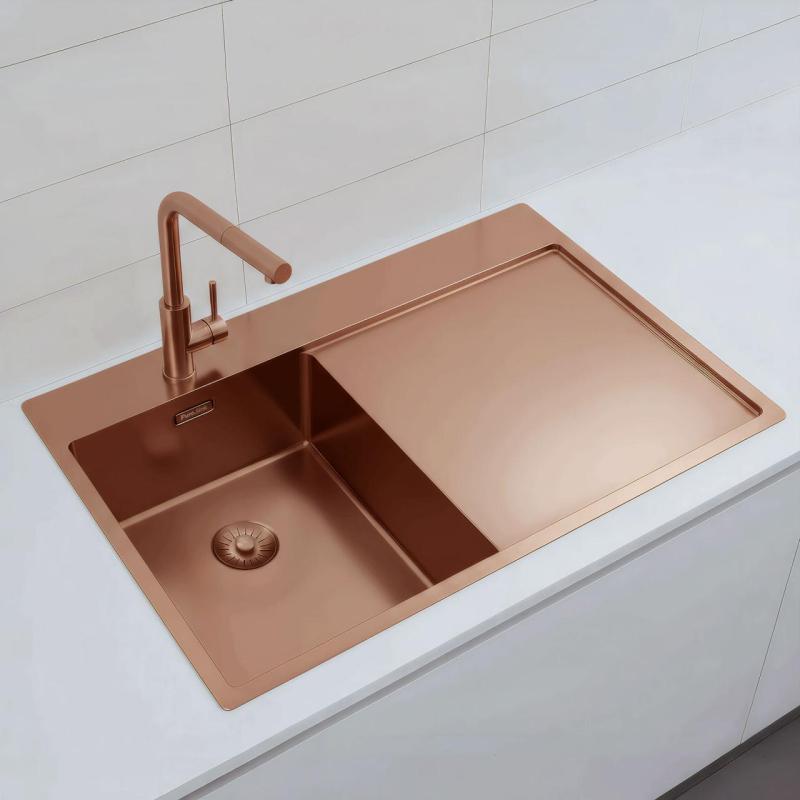 Pure.Sink Exclusivo Cuve en cuivre petite avec égouttoir 78x52 cm Tapwing à gauche PEX3478LT-62