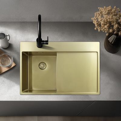 Pure.Sink Exclusivo Petit évier doré avec égouttoir 78x52 cm Tapwing à droite PEX3478RT-60