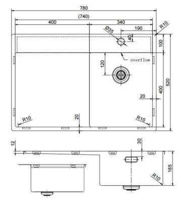 Pure.Sink Exclusivo Petit évier doré avec égouttoir 78x52 cm Tapwing à droite PEX3478RT-60