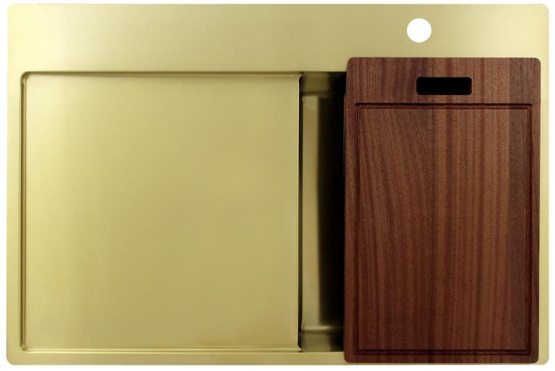 Pure.Sink Exclusivo Petit évier doré avec égouttoir 78 x 52 cm Robinet à levier droit PEX3478RT-60