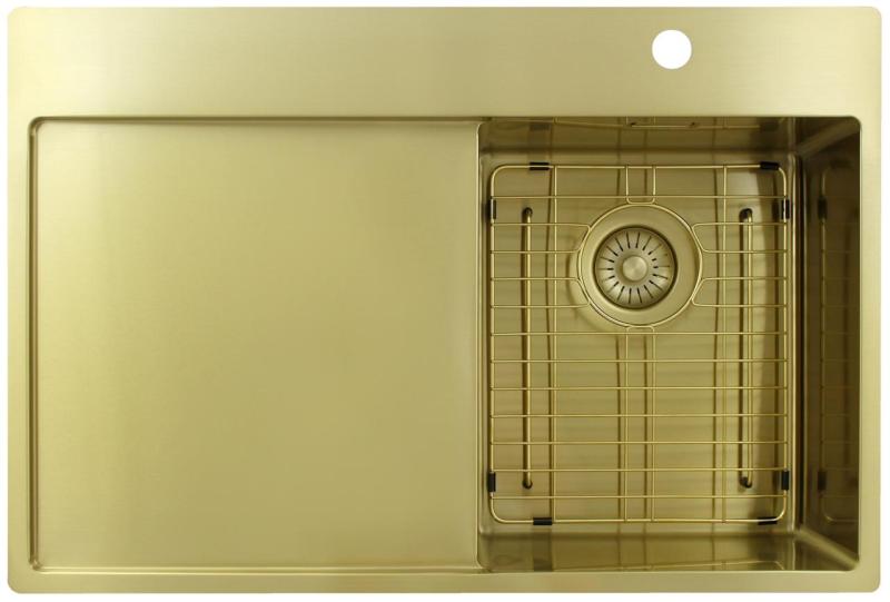 Pure.Sink Exclusivo Petit évier doré avec égouttoir 78 x 52 cm Robinet à levier droit PEX3478RT-60