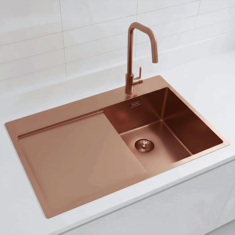 Pure.Sink Exclusivo Petit évier en cuivre avec égouttoir 78x52 cm Tapwing à droite PEX3478RT-62