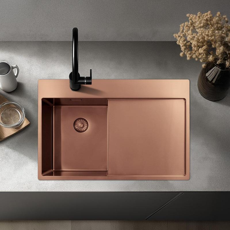 Pure.Sink Exclusivo Petit évier en cuivre avec égouttoir 78x52 cm Tapwing à droite PEX3478RT-62