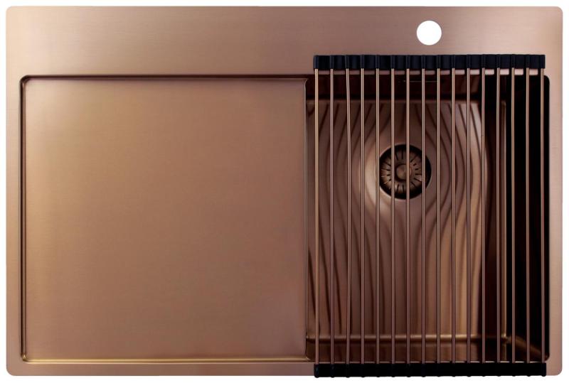Pure.Sink Exclusivo Petit évier en cuivre avec égouttoir 78x52 cm Tapwing à droite PEX3478RT-62