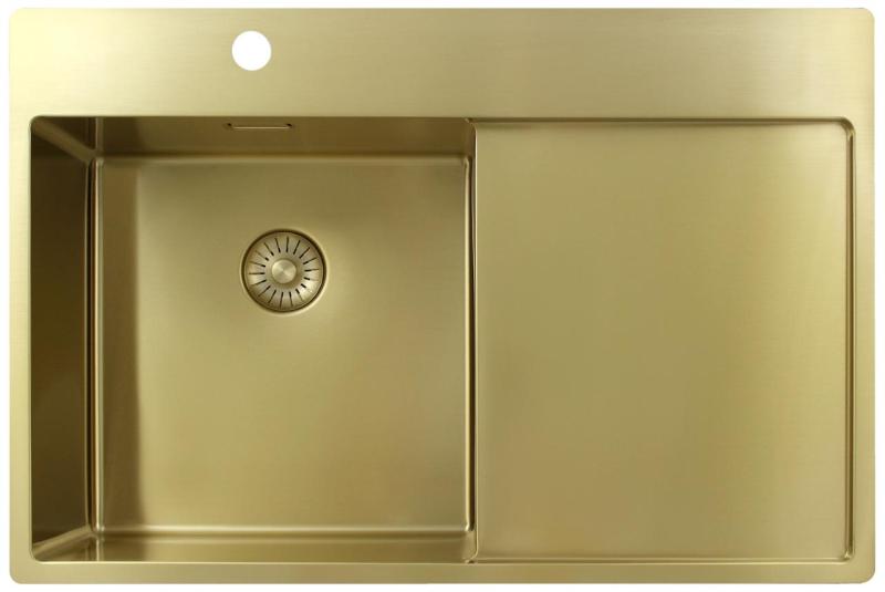 Pure.Sink Exclusivo Évier doré avec égouttoir 78 x 52 cm Robinet à levier gauche PEX4078LT-60