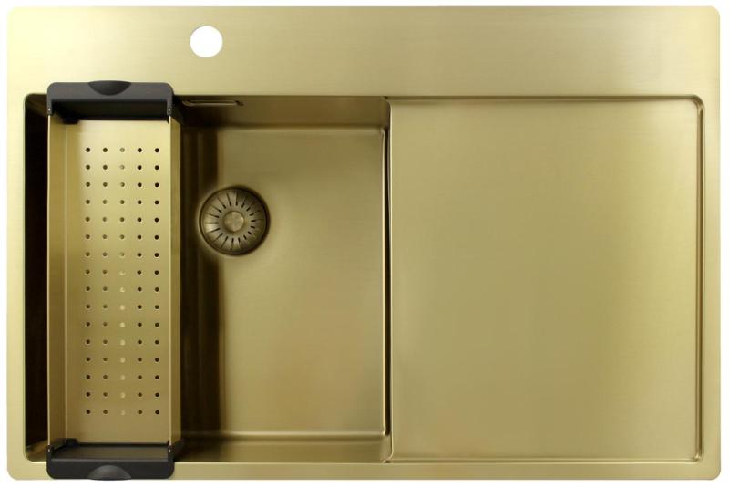 Pure.Sink Exclusivo Évier doré avec égouttoir 78 x 52 cm Robinet à levier gauche PEX4078LT-60