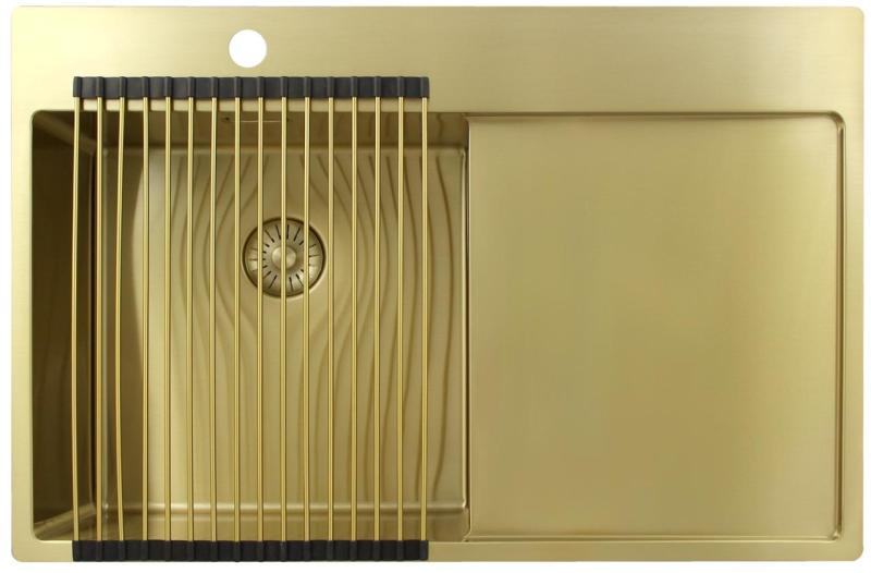 Pure.Sink Exclusivo Évier doré avec égouttoir 78 x 52 cm Robinet à levier gauche PEX4078LT-60