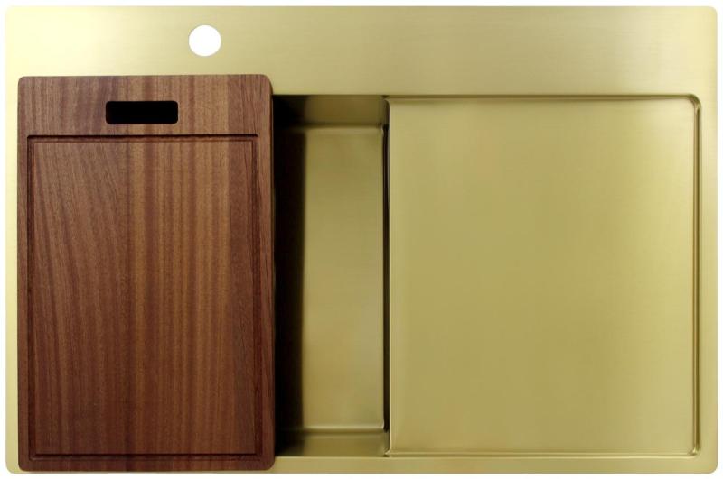 Pure.Sink Exclusivo Évier doré avec égouttoir 78 x 52 cm Robinet à levier gauche PEX4078LT-60