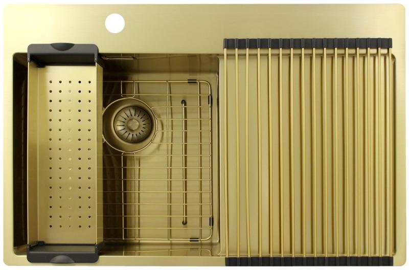 Pure.Sink Exclusivo Évier doré avec égouttoir 78 x 52 cm Robinet à levier gauche PEX4078LT-60