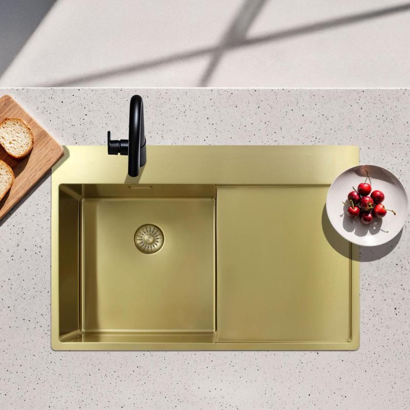 Pure.Sink Exclusivo Évier doré avec égouttoir 78 x 52 cm Robinet à levier gauche PEX4078LT-60