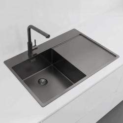 Pure.Sink Exclusivo Gun Metal évier avec égouttoir 78x52 cm Tapwing à gauche PEX4078LT-61