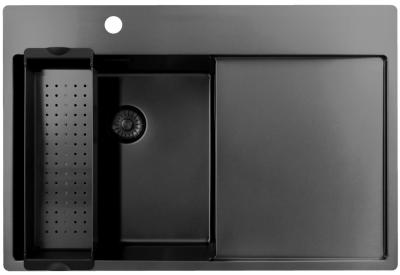 Pure.Sink Exclusivo Gun Metal évier avec égouttoir 78x52 cm Tapwing à gauche PEX4078LT-61