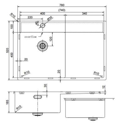 Pure.Sink Exclusivo Évier en cuivre avec égouttoir 78x52 cm Tapwing à gauche PEX4078LT-62