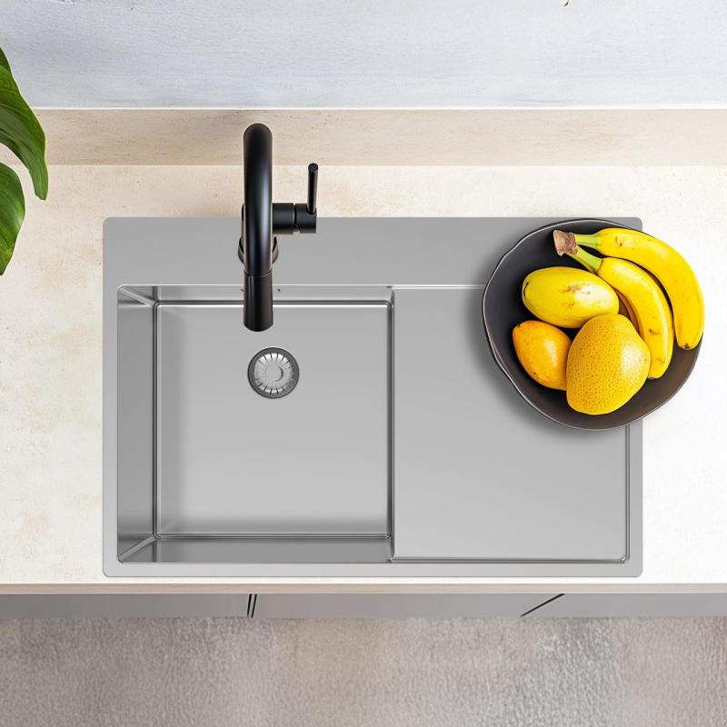 Pure.Sink Exclusivo Évier en inox avec égouttoir 78x52 cm Tapwing à droite PEX4078RT-02