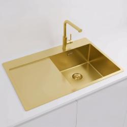 Pure.Sink Exclusivo Évier doré avec égouttoir 78 x 52 cm Robinet à levier droit PEX4078RT-60
