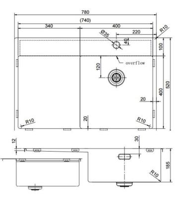 Pure.Sink Exclusivo Évier doré avec égouttoir 78x52 cm Tapwing à droite PEX4078RT-60
