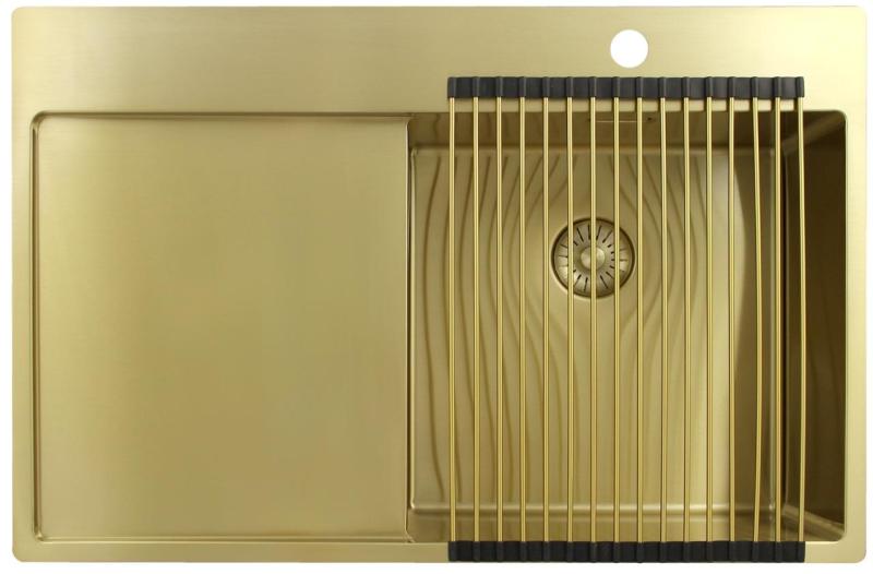Pure.Sink Exclusivo Évier doré avec égouttoir 78 x 52 cm Robinet à levier droit PEX4078RT-60