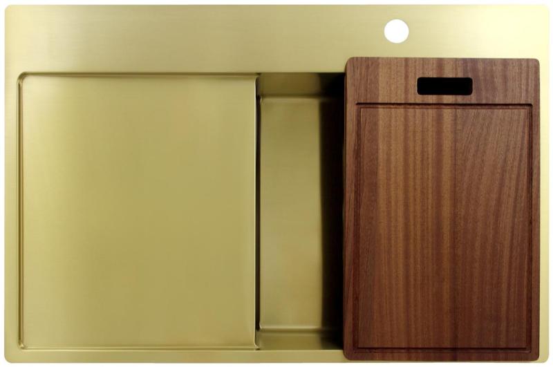 Pure.Sink Exclusivo Évier doré avec égouttoir 78 x 52 cm Robinet à levier droit PEX4078RT-60