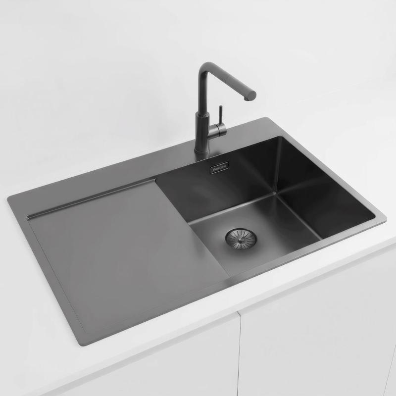 Pure.Sink Exclusivo Gun Metal évier avec égouttoir 78x52 cm Tapwing à droite PEX4078RT-61