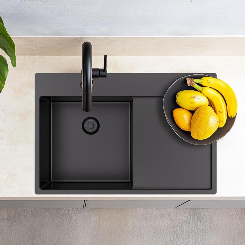 Pure.Sink Exclusivo Gun Metal évier avec égouttoir 78x52 cm Tapwing à droite PEX4078RT-61