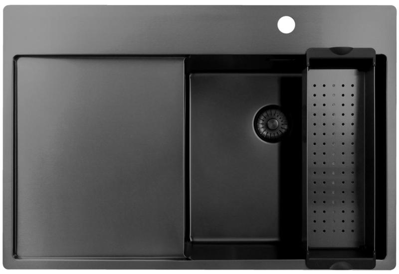 Pure.Sink Exclusivo Gun Metal évier avec égouttoir 78x52 cm Tapwing à droite PEX4078RT-61