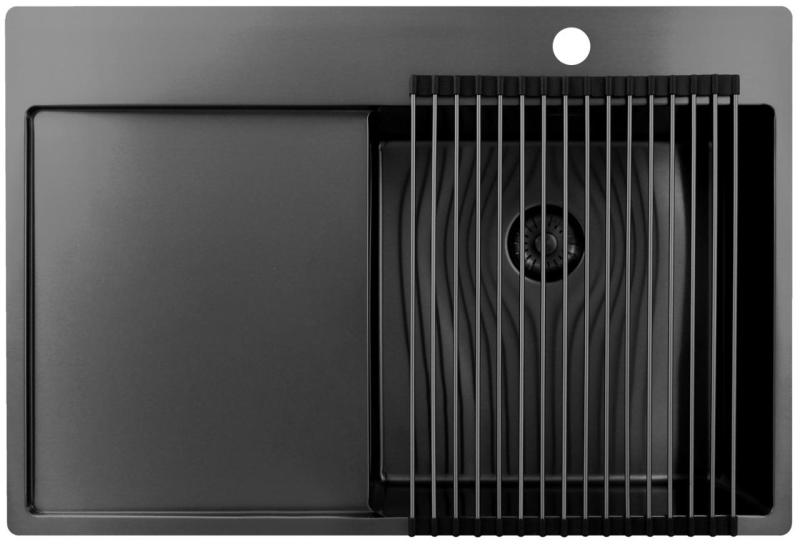 Pure.Sink Exclusivo Gun Metal évier avec égouttoir 78x52 cm Tapwing à droite PEX4078RT-61