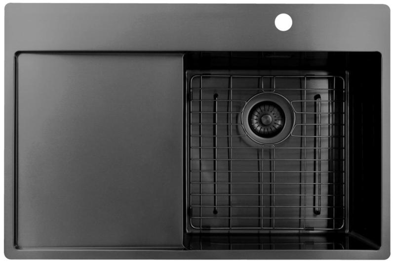 Pure.Sink Exclusivo Gun Metal évier avec égouttoir 78x52 cm Tapwing à droite PEX4078RT-61