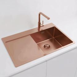 Pure.Sink Exclusivo Évier en cuivre avec égouttoir 78x52 cm Tapwing à droite PEX4078RT-62