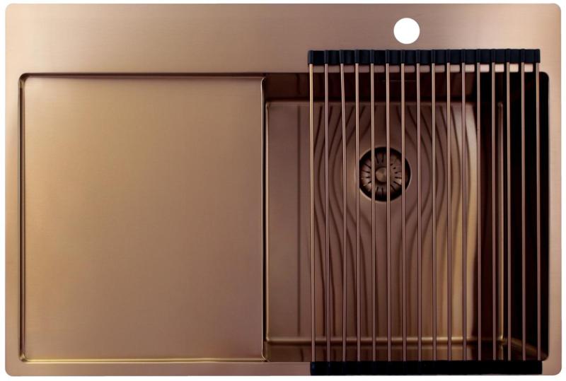 Pure.Sink Exclusivo Évier en cuivre avec égouttoir 78x52 cm Tapwing à droite PEX4078RT-62