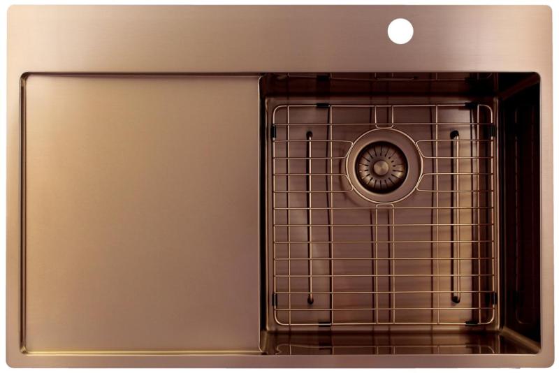 Pure.Sink Exclusivo Évier en cuivre avec égouttoir 78x52 cm Tapwing à droite PEX4078RT-62