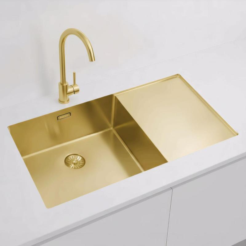 Pure.Sink Exclusivo Évier doré avec égouttoir 86 x 52 cm Robinet à levier gauche PEX5086LT-60